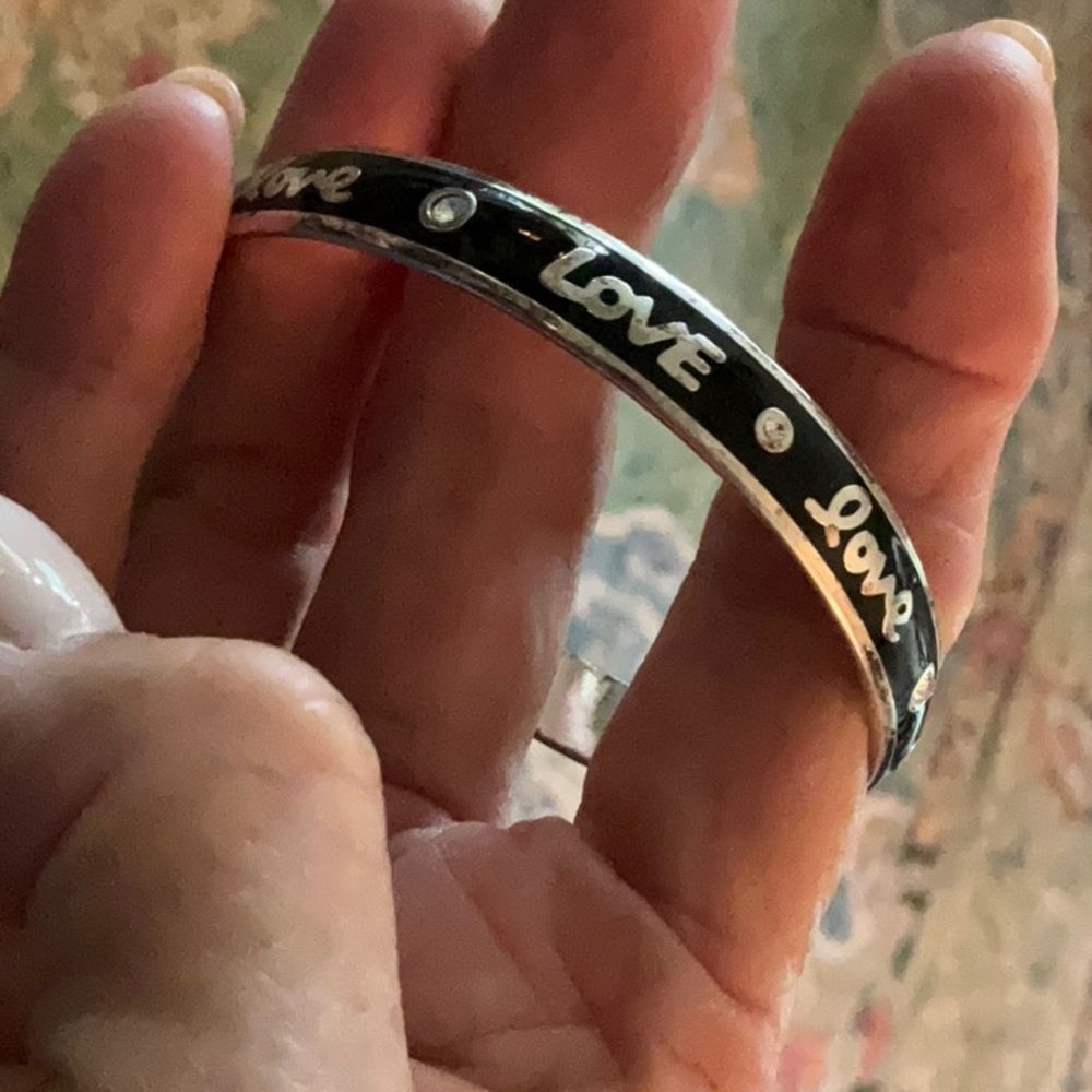 Love Script Black and Silver Bangle Bracelet